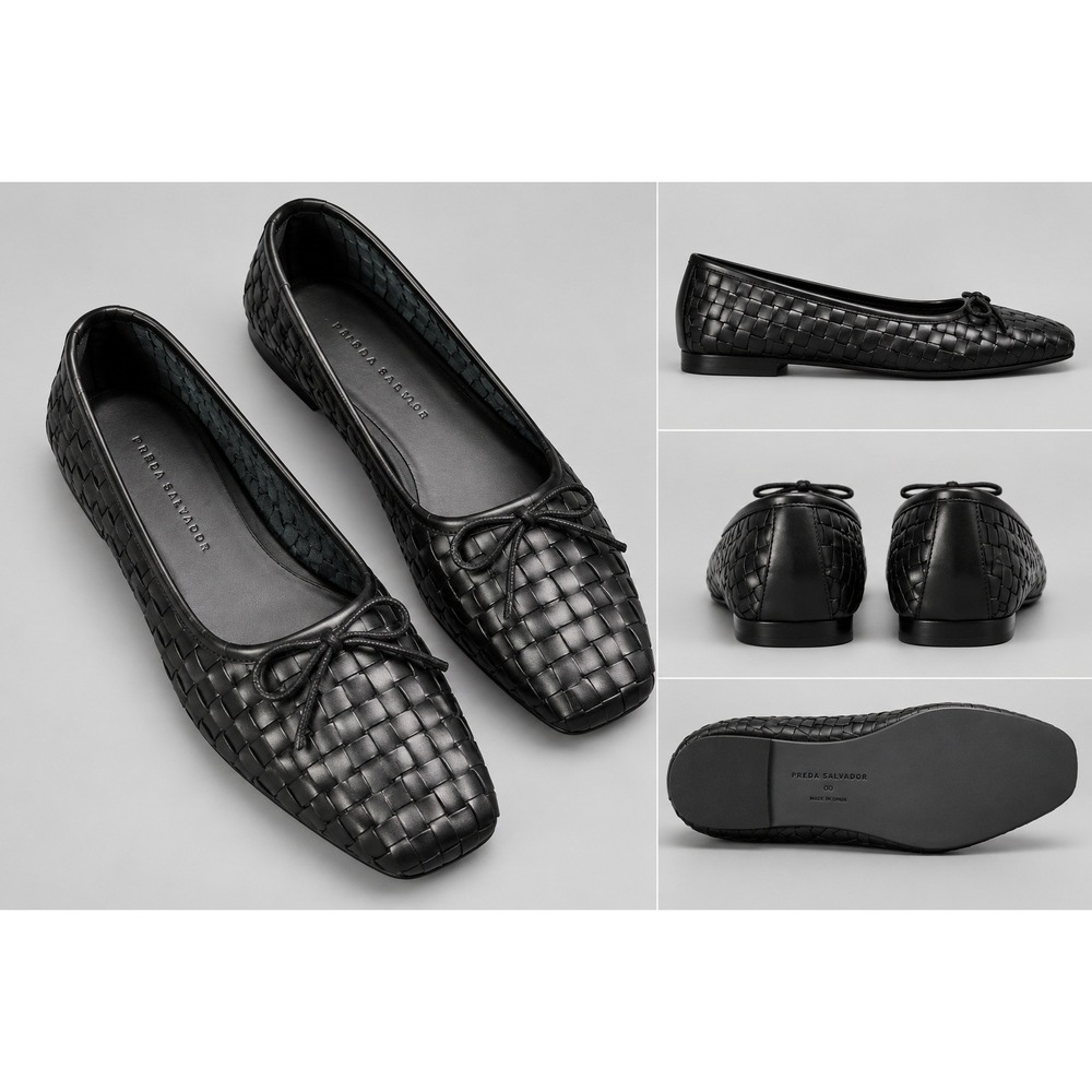 Freda Salvador Jada Black Woven Leather Ballet Flats Womens 9.5 EU 40